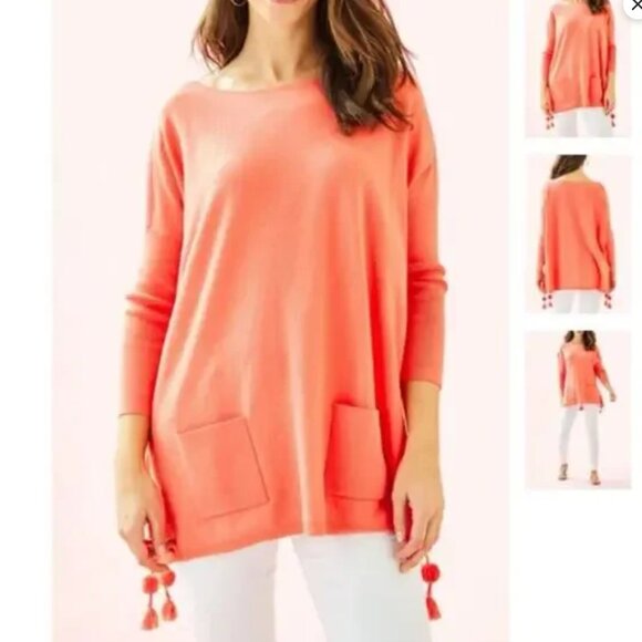 Elba Coolmax Sweater Coral Orange Pink Knit Sweater Tunic Preppy Lilly Pulitzer - Picture 1 of 5